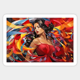 Beauty Woman Retro Abstract Colorful Painting Sticker